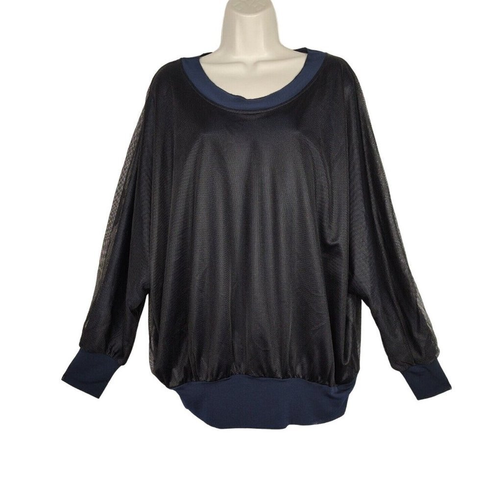 Planet by Lauren G Blue Mesh Top One Size Banded Hem Lagenlook Oversized